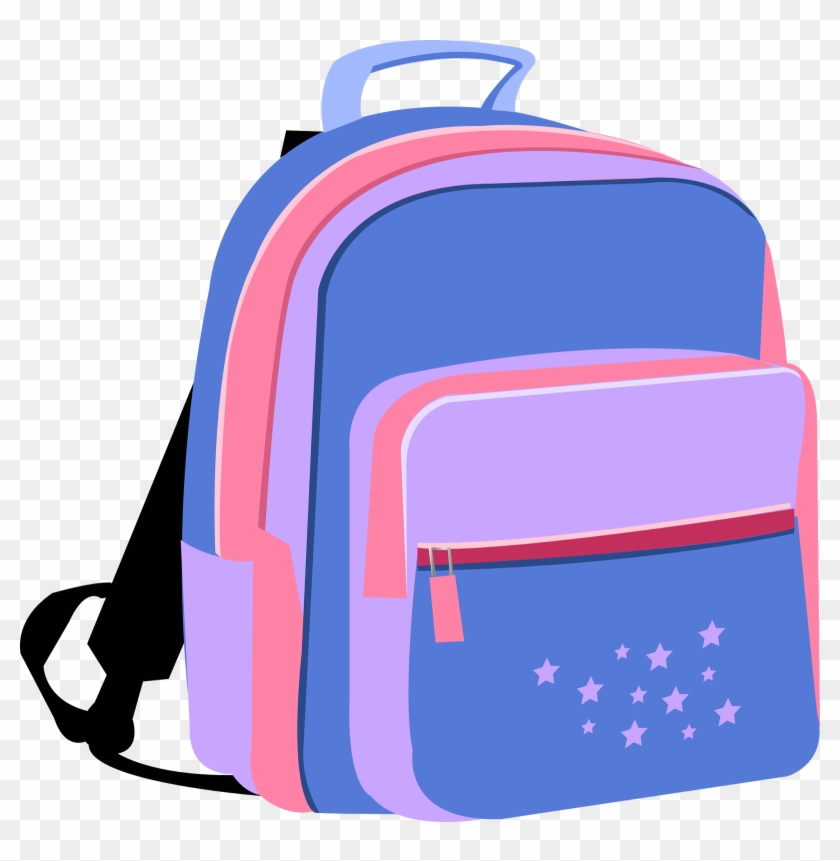 Colorful pastel backpack with stars, pink and purple accents, and front pocket zipper.