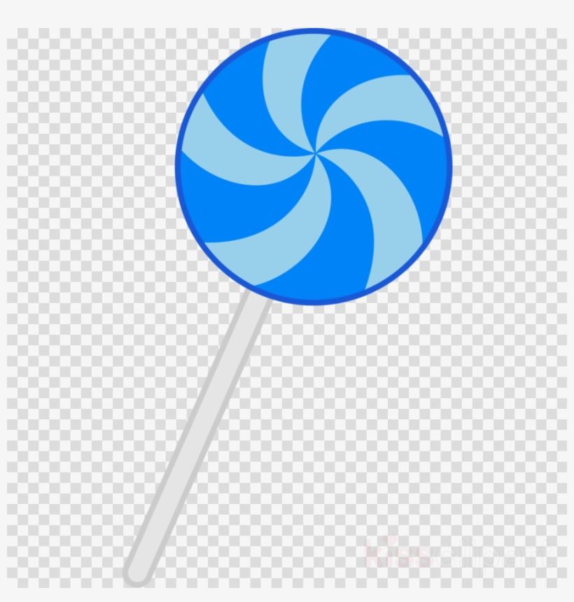 Blue swirled lollipop on a white stick, transparent background.