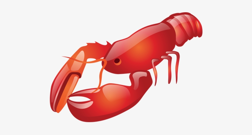 Bright red cooked lobster with glossy shell, raised claws, and visible antennae on white background.