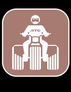 White silhouette of a person riding an ATV with "ATC" on the chest, on a brown rounded-square background.