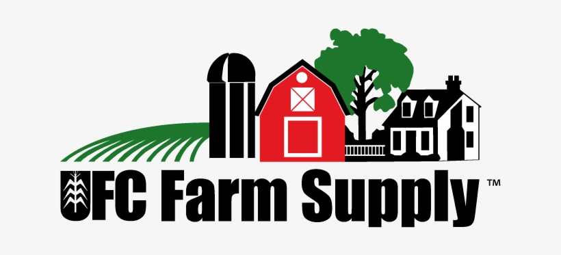 UFC Farm Supply logo featuring a red barn, silo, farmhouse, tree, and green field.