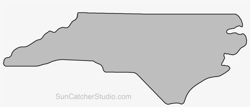 Gray silhouette outline of the U.S. state of North Carolina on white background, with watermark "SunCatcherStudio.com".
