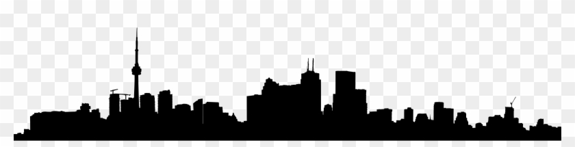 Silhouette of Toronto skyline featuring CN Tower and modern high-rises against transparent background.