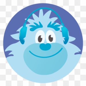 Blue Furry Character with Headphones - Playful Audio Mascot