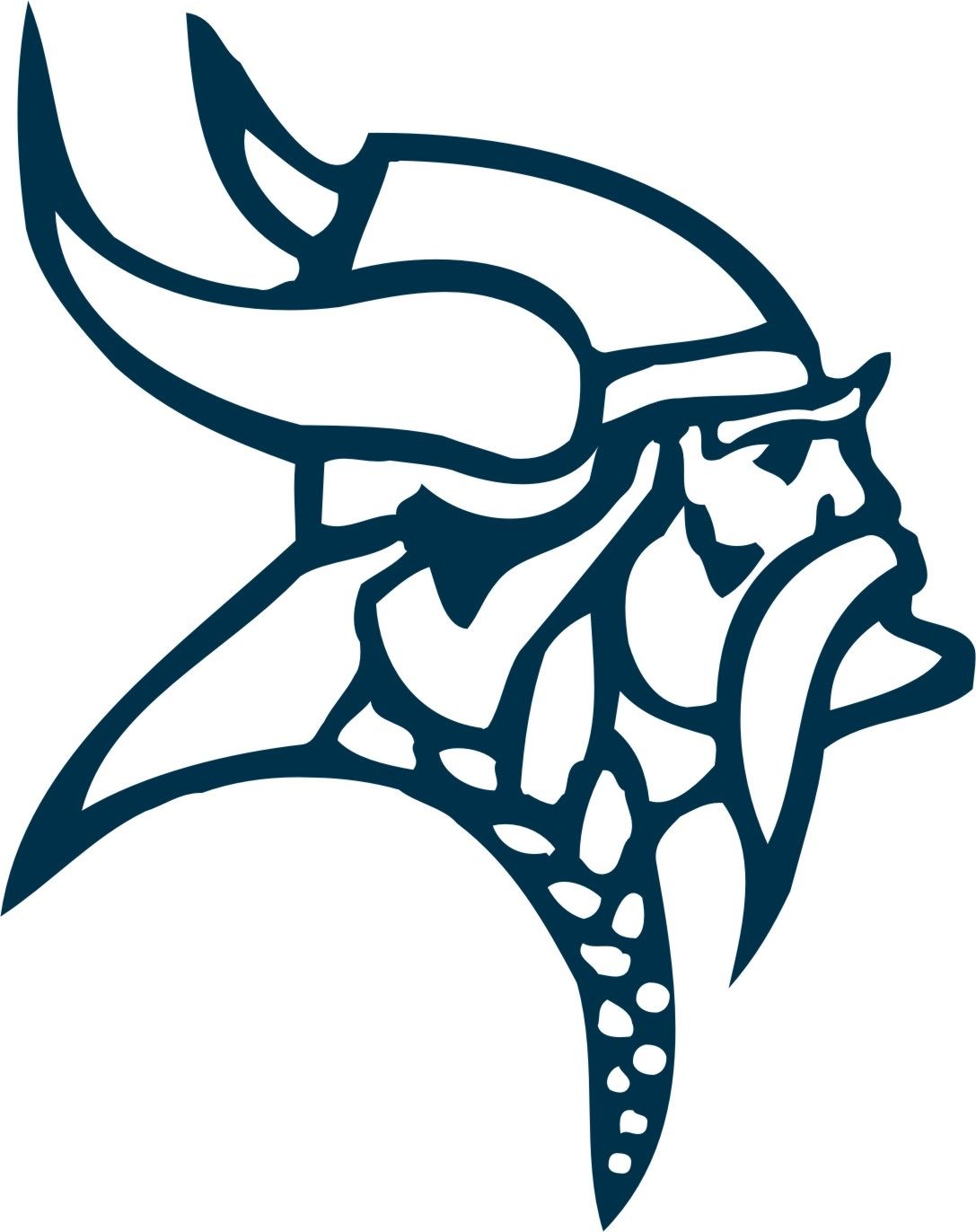 Stylized navy blue Viking helmet logo with winged horns and fierce profile.