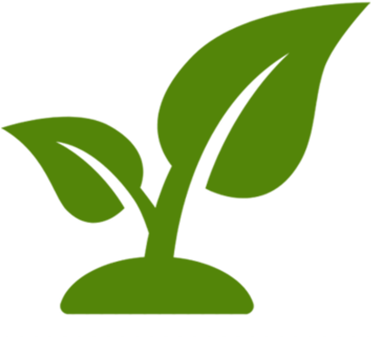 Green sprout icon with three leaves emerging from soil, symbolizing growth and sustainability.