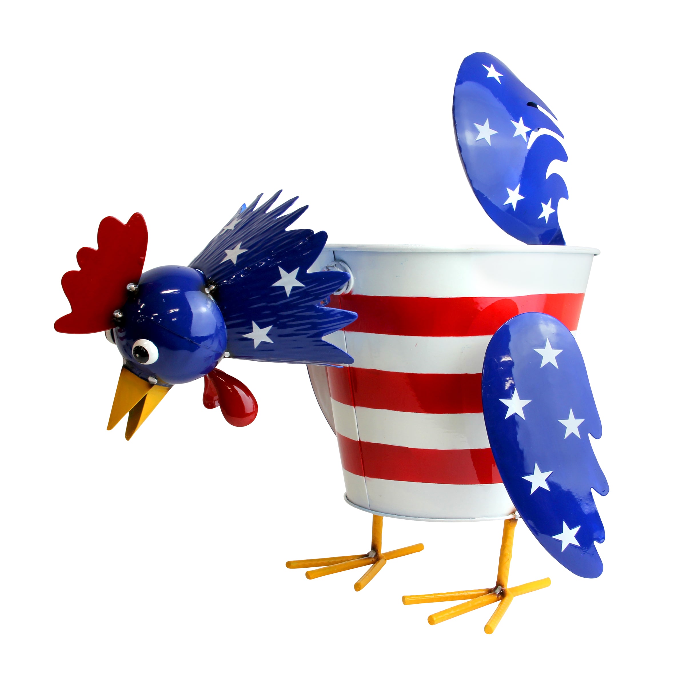 Americana Metal Rooster Planter - USA Flag Decor for Gardens & Patios