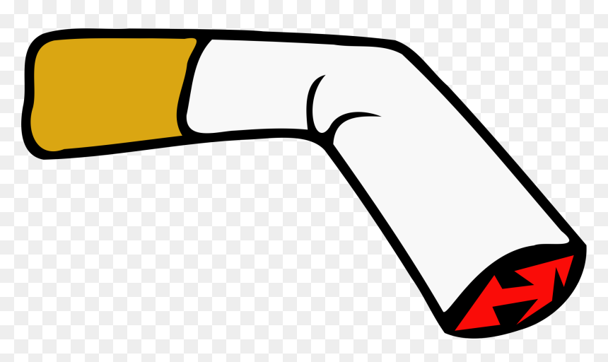 Stylized cartoon cigarette with yellow filter, white body, and red lightning-bolt tip on transparent background.