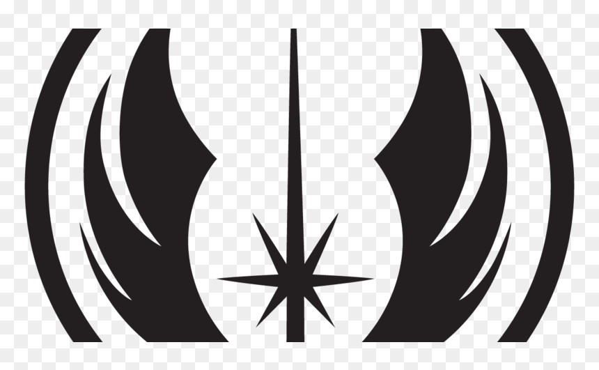 Black Jedi Order symbol featuring a central lightsaber and starburst flanked by wing-like curves on transparent background.