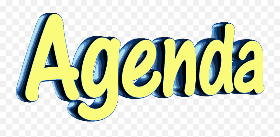 Bold 3D yellow "Agenda" text with blue shadow on transparent background.