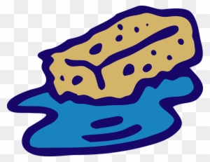 Yellow porous sponge partially submerged in blue water, cartoon-style illustration.