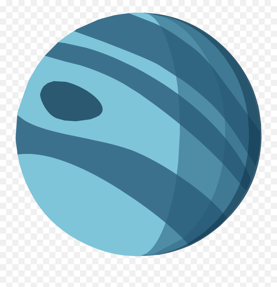 A stylized blue sphere with diagonal stripes and a dark oval indentation, resembling a planet or abstract orb.