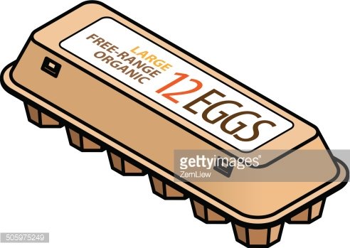 Cardboard carton of 12 large free-range organic eggs, labeled clearly on top.