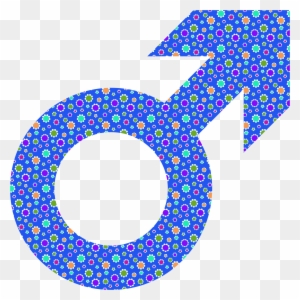 Decorative male gender symbol filled with colorful floral patterns on transparent background.