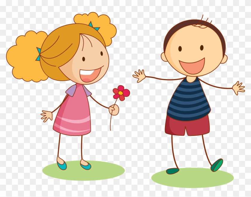 Friendly Kids Sharing a Flower - Free Clipart for Educational & Creative Use