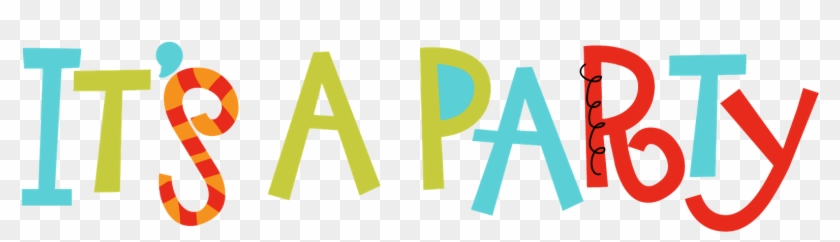 Colorful playful text reading "IT'S A PARTY" with decorative letters on transparent background.