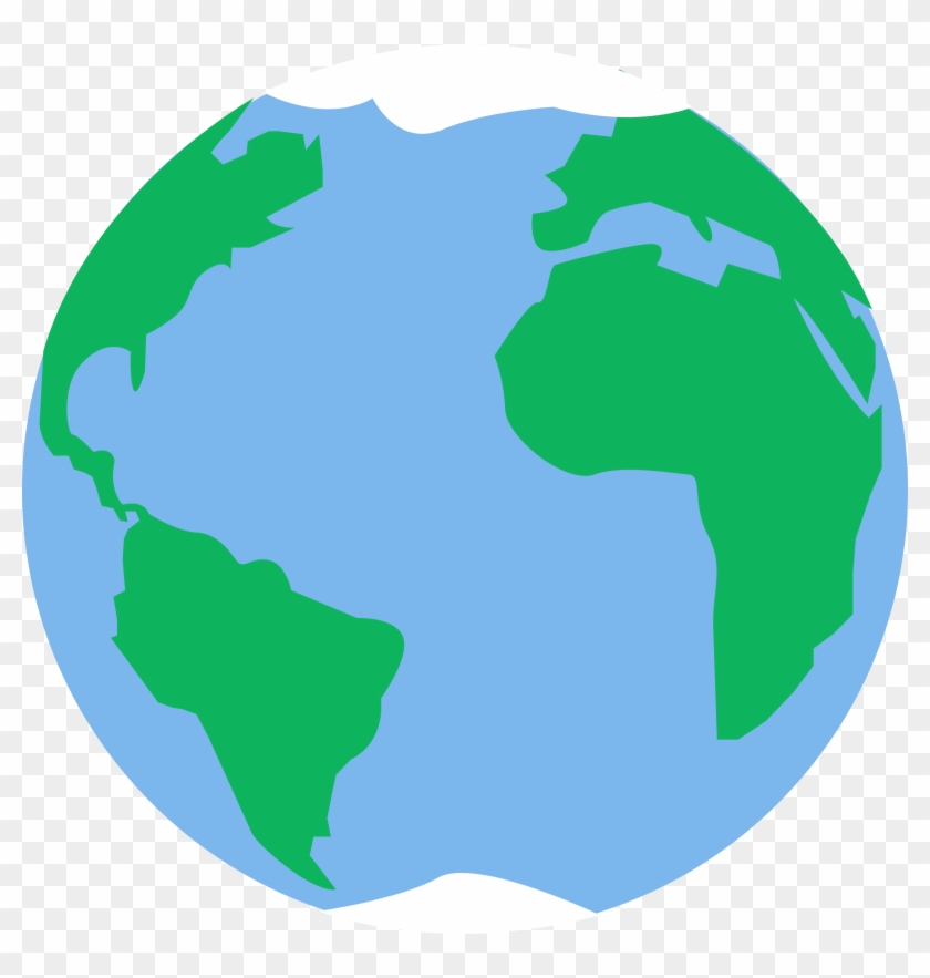 Simplified illustration of Earth showing green continents and blue oceans with white polar caps.