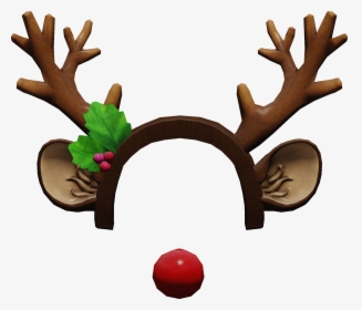 Festive reindeer antler headband with green holly and red nose accessory.