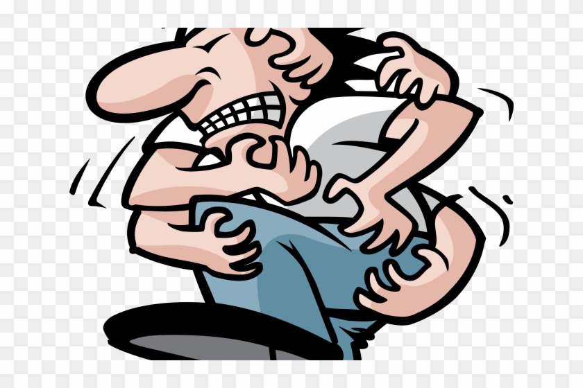 Cartoon man in extreme pain, clutching his lower back and grimacing, illustrating acute back injury or sciatica.