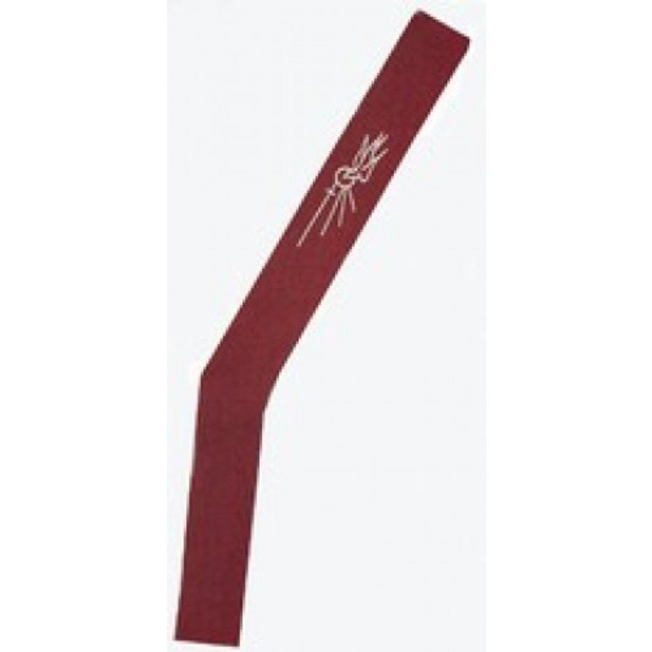 Maroon liturgical stole with white embroidered sacred heart and wheat stalks symbol.