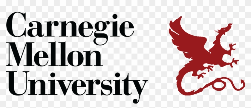 Carnegie Mellon University logo featuring black serif text and a red mythical dragon emblem on transparent background.
