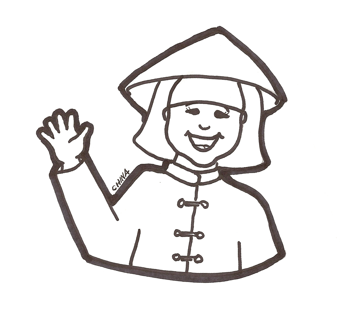 Friendly Chinese Cultural Illustration - Traditional Hat & Clothing