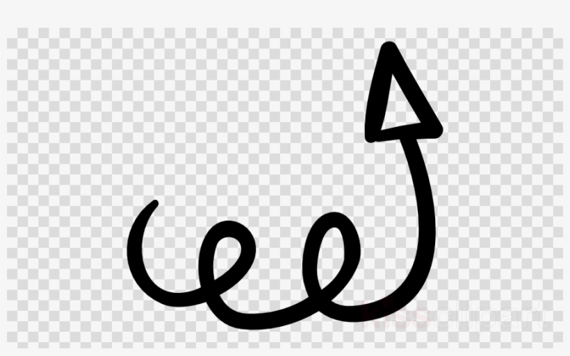 Hand-drawn black arrow with a looping tail pointing upward on transparent background.