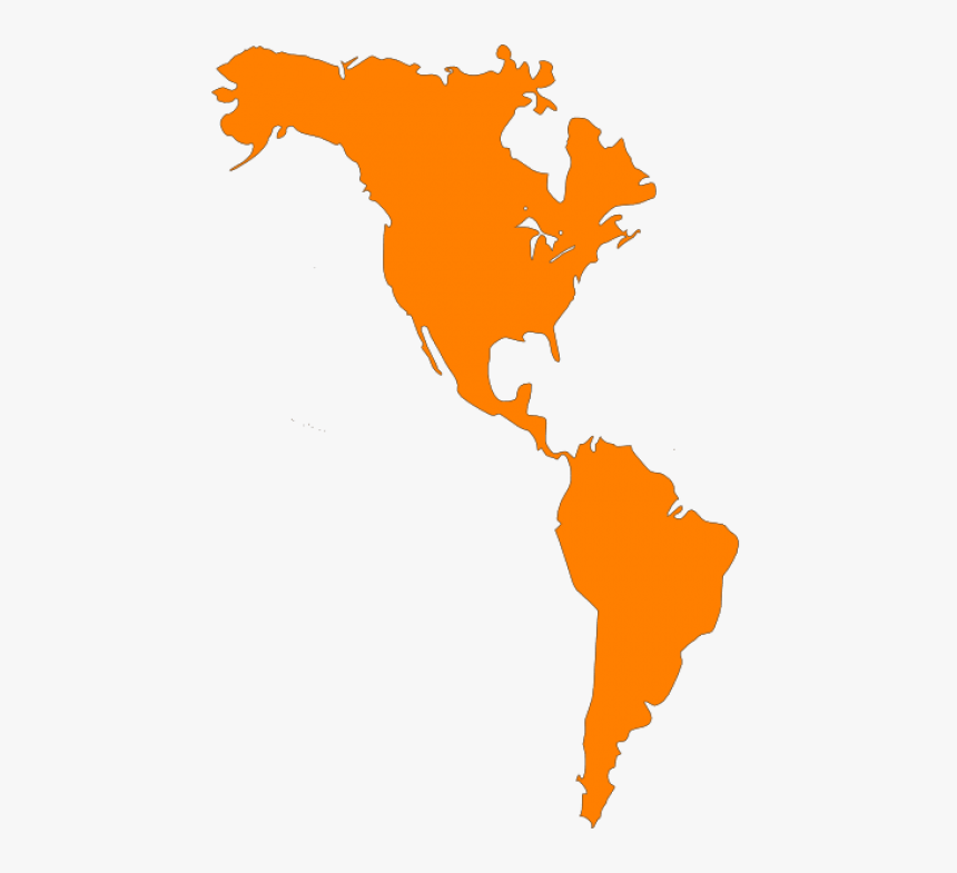 Orange silhouette map of the Americas including North and South America.