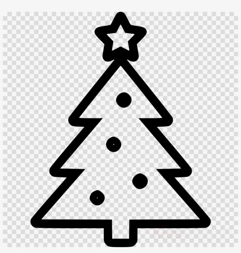 Simple black-and-white line drawing of a Christmas tree with star and ornaments.