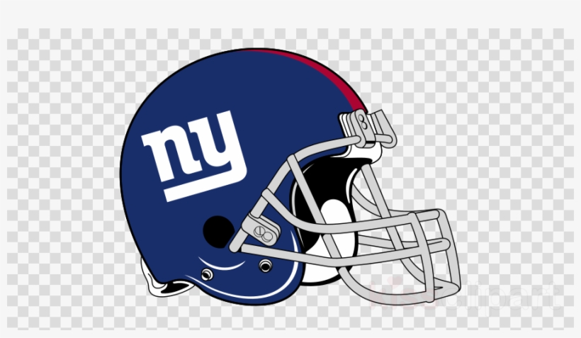 New York Giants football helmet with blue shell, white "ny" logo, red stripe, and silver facemask on transparent background.
