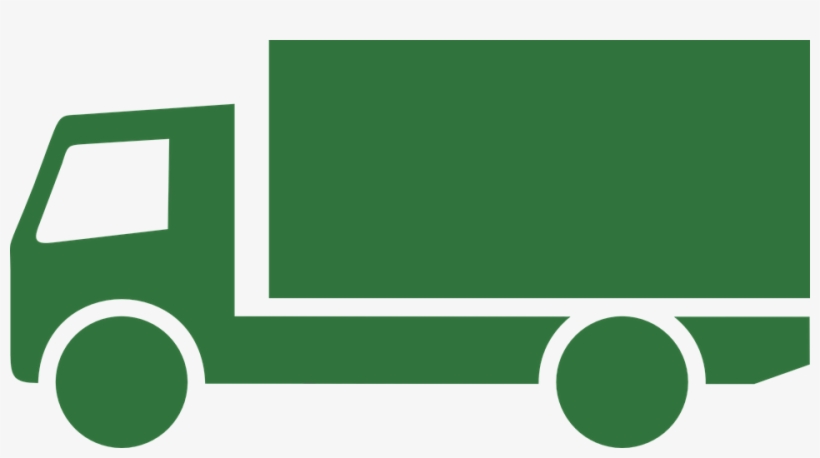 Green delivery truck icon in side profile, stylized with solid fill and white outlines.