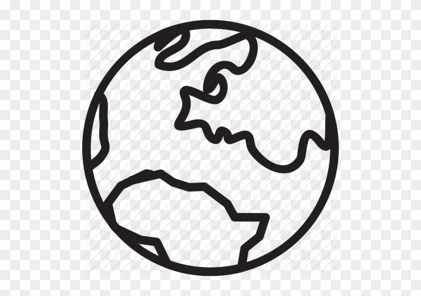 Simple black-and-white line drawing of Earth showing continents and oceans.