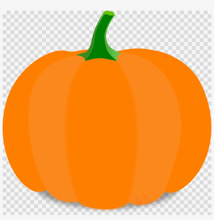 Bright orange cartoon-style pumpkin with green stem on transparent background.