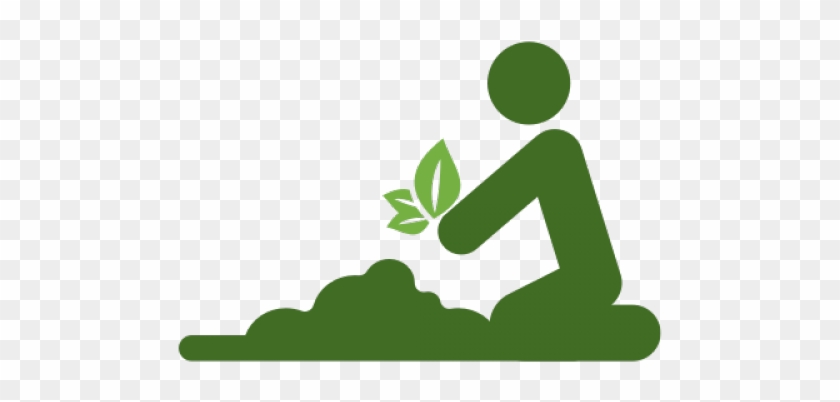 A green icon showing a person kneeling and planting a small leafy seedling into soil.