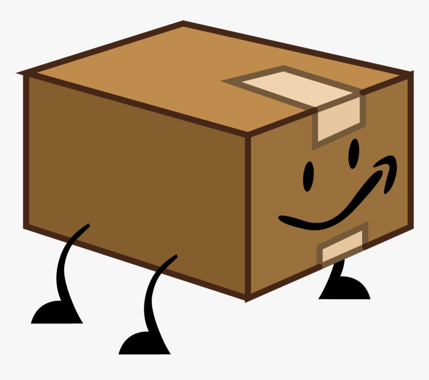 Smiling cartoon cardboard box with legs and tape, anthropomorphized for fun delivery or shipping illustration.