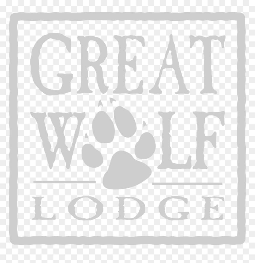 Great Wolf Lodge logo featuring stylized text and a wolf paw print inside a rustic square border.