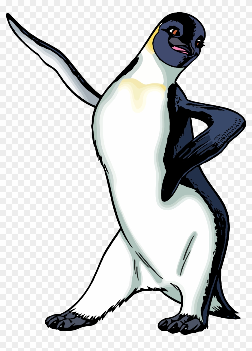 Animated penguin striking a confident pose with one wing raised and the other on hip, stylized cartoon design.