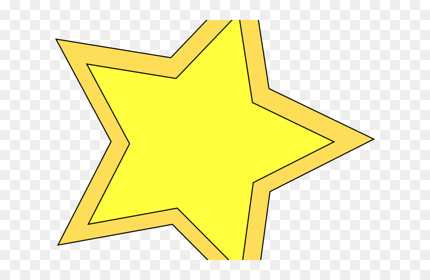 Bright yellow five-pointed star with a golden outline on transparent background.
