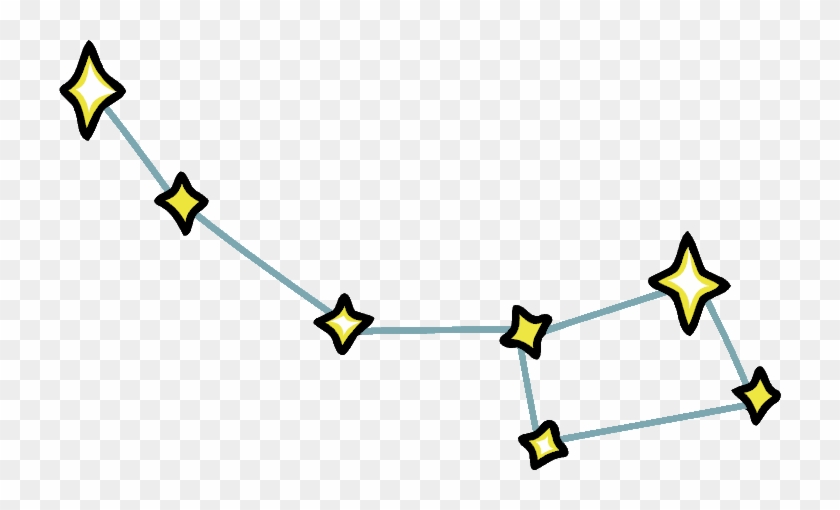 Hand-drawn illustration of a seven-star constellation connected by light blue lines on a transparent background.