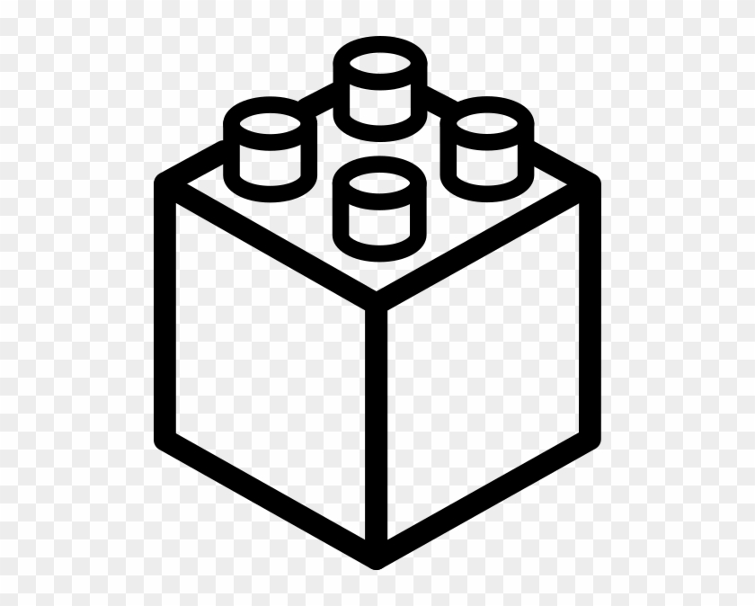 Black line-art illustration of a classic 2x2 LEGO brick with four studs on top, shown in isometric view.