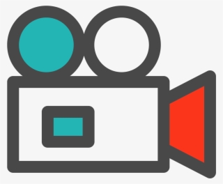 Stylized video camera icon with teal lens, white body, and red recording indicator.