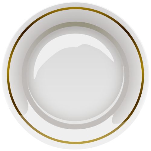 White ceramic dinner plate with elegant gold rim, clean and minimalist design.