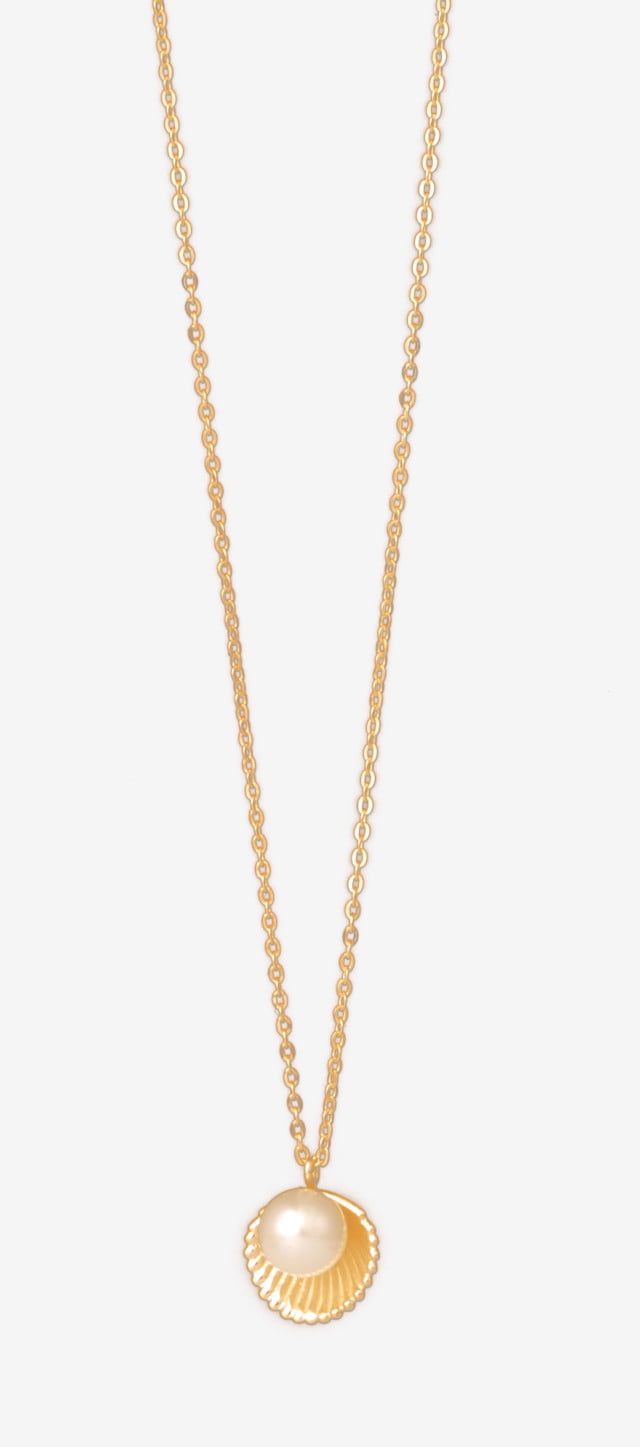 Pearl in Shell Pendant Necklace - Elegant Gold Jewelry