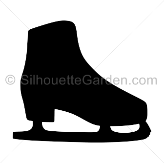 Black-and-white line silhouette of a classic ice skate with boot and blade.