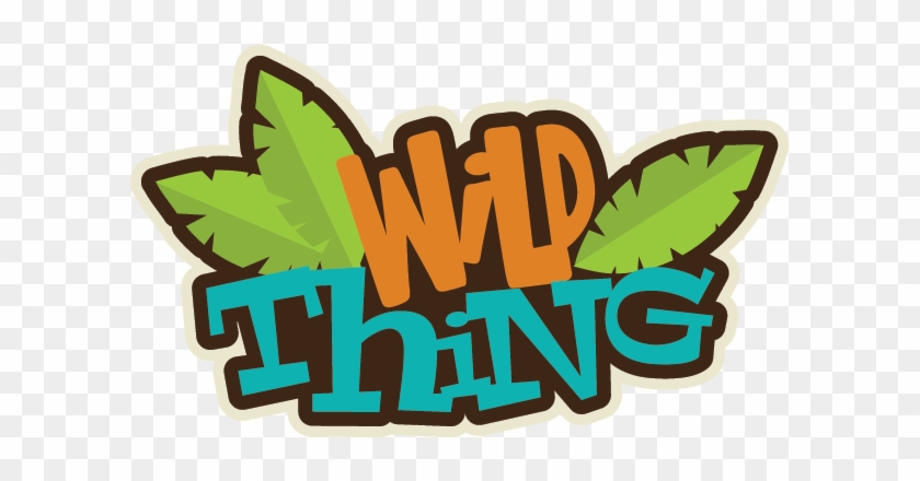 "Wild Thing" logo with stylized orange and teal text, framed by green jungle leaves on transparent background.