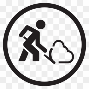 Person shoveling snow into a cloud shape inside a circular icon.