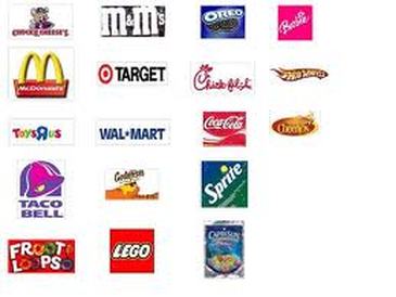 Grid of well-known brand logos including McDonald's, Coca-Cola, LEGO, Target, Oreo, and others arranged in rows.