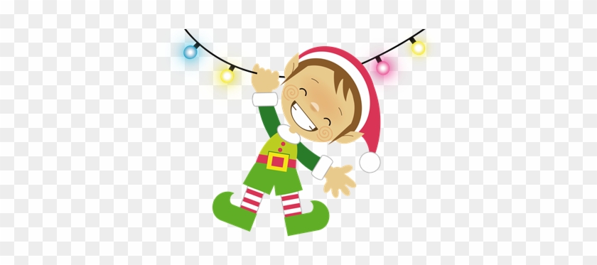 Festive Elf Hanging Christmas Lights - Free Clipart Image