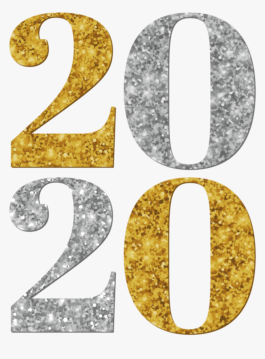 Glittery gold and silver "2020" numerals arranged in two rows, celebrating New Year’s 2020 with festive sparkle.