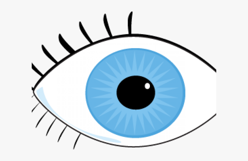 Illustrated blue human eye with black pupil, white sclera, and detailed eyelashes.
